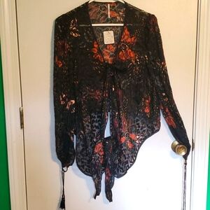 New Free people women's S lepord & floral sheer shawl